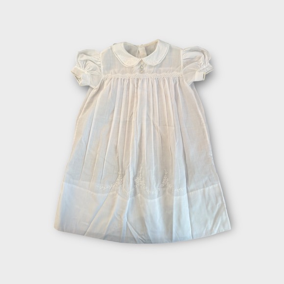 Vintage White Feltman Bros Christening Gown Smocked Emboidered - Picture 1 of 6